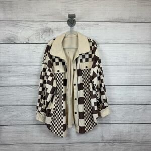 SHEIN Checkered Jacket in Brown and Cream